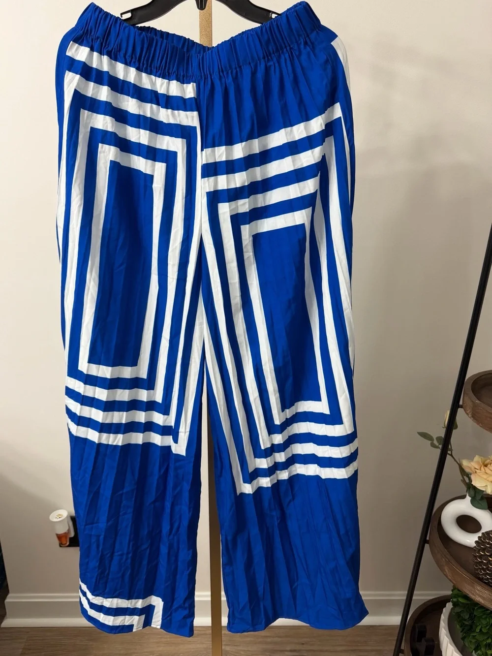 Commense Blue and White Wide-Leg Pants - Picture 1 of 7